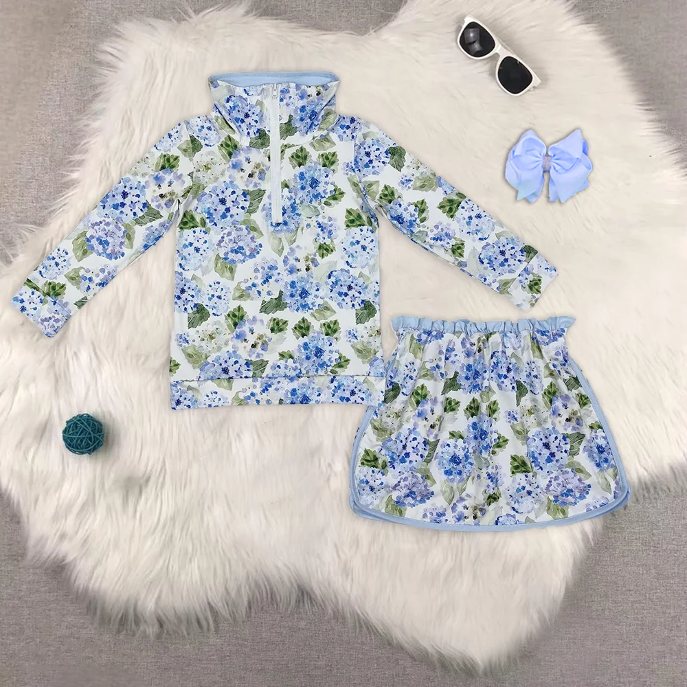 

8,21 Одежда для маленьких девочек, синие цветы для маленьких девочек, спортивная активная одежда, топ, шорты, юбки, комплекты одежды