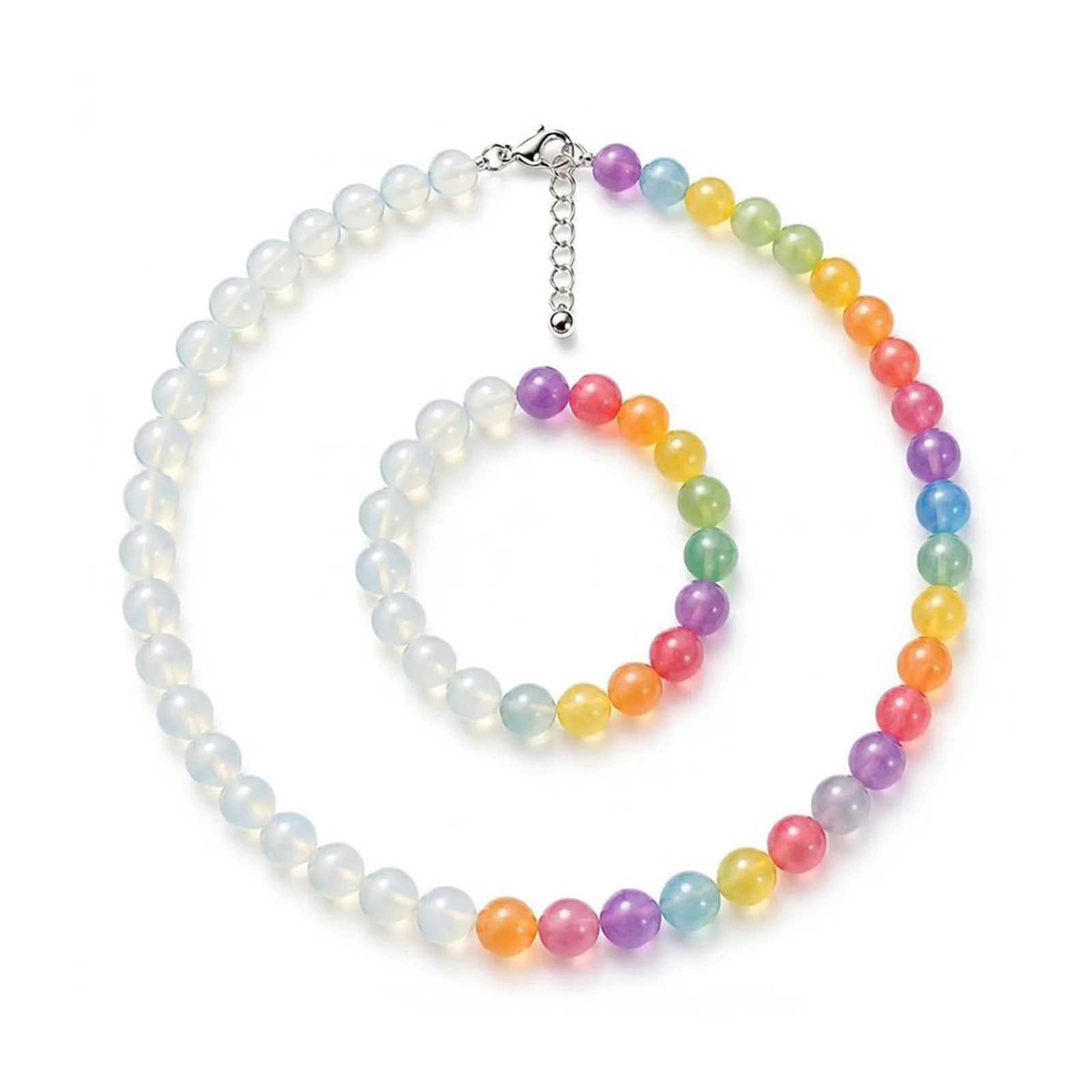 Dopamine color changing bead necklace bracelet set,random color,UV irradiation color changing,fashionable jewelry gift for women