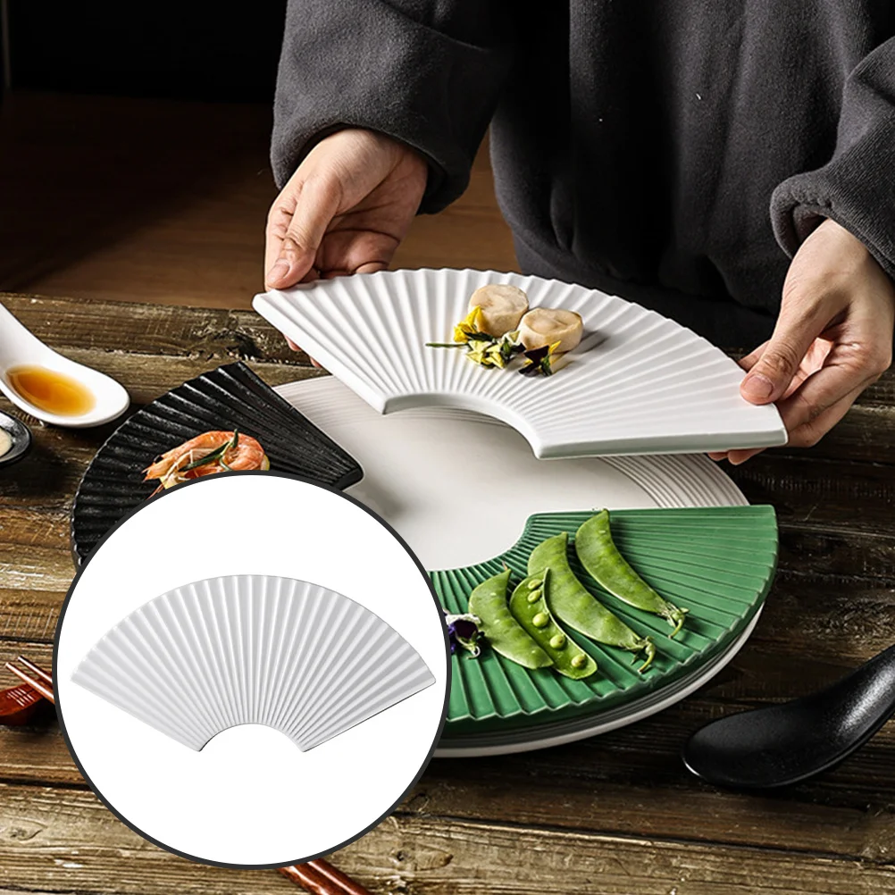 

Natural Ceramic Fan-Shaped Sushi Dish Japanese Style Food Serving Plate Dessert Display Snack Tray Restaurant Use