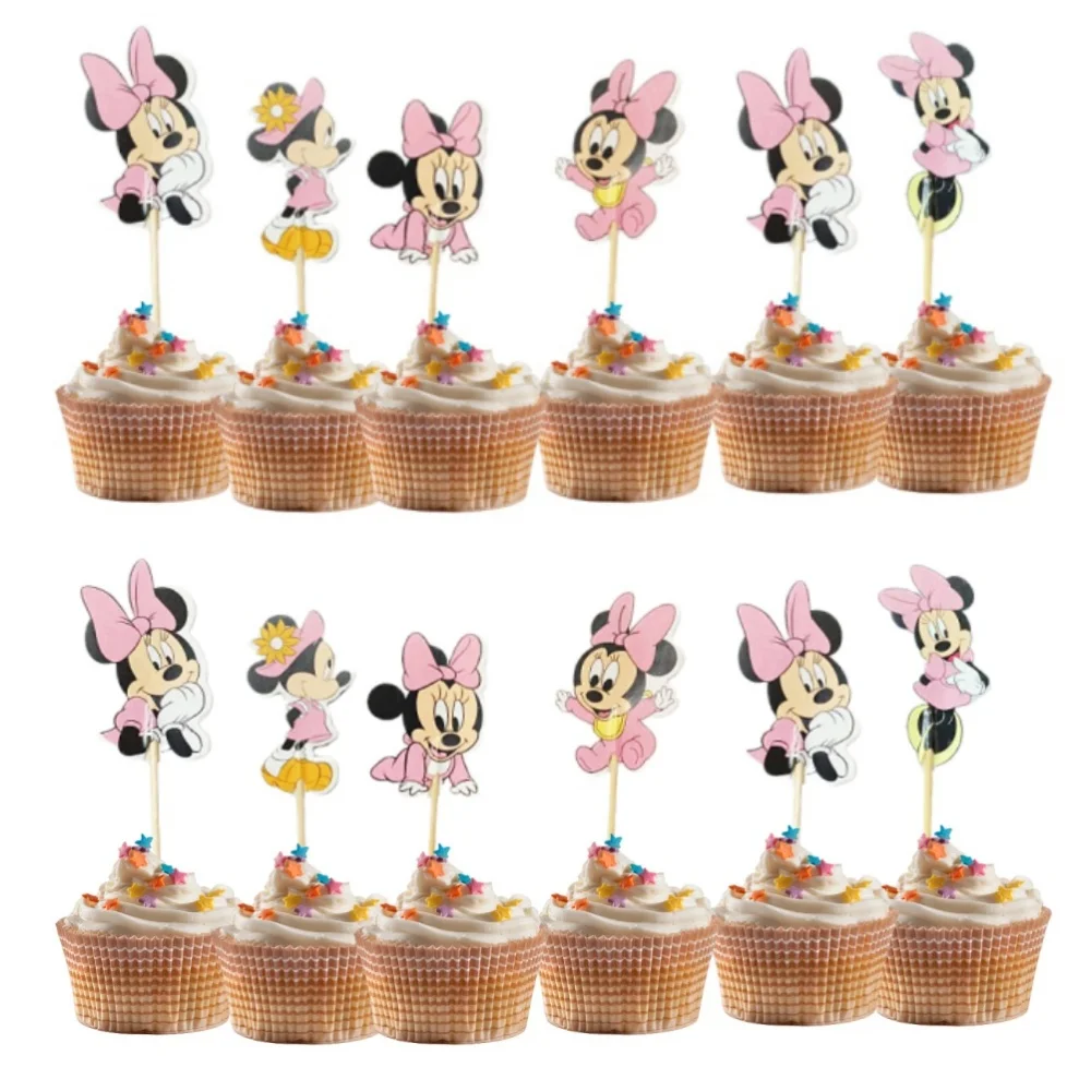 Minnie Mouse Cupcake Toppers Pink Girl Party Cake Topper Decor Baby Shower Wedding Kids Birthday Party Cake Decorations Supplies