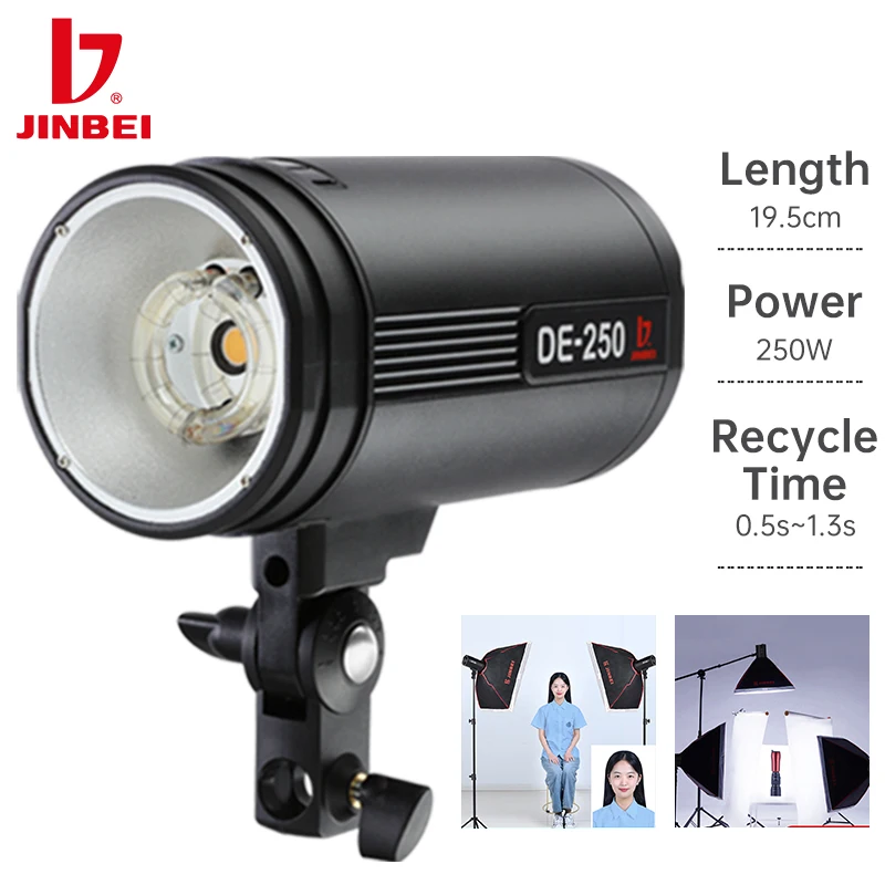 JINBEI DE250 250Ws Portable Mini Master Studio Flash Photography Wireless Strobe Flash Photo Light 5w led Modeling Lamp