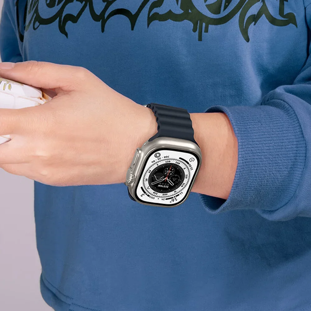 สายนาฬิกาข้อมือซิลิโคนสำหรับสายนาฬิกา Apple ขนาด45มม. 40มม. Ultra2 49มม. 44มม. 41มม. 38มม. 42มม. สร้อยข้อมือกีฬามหาสมุทร9 8 7 6 5 4 3 SE