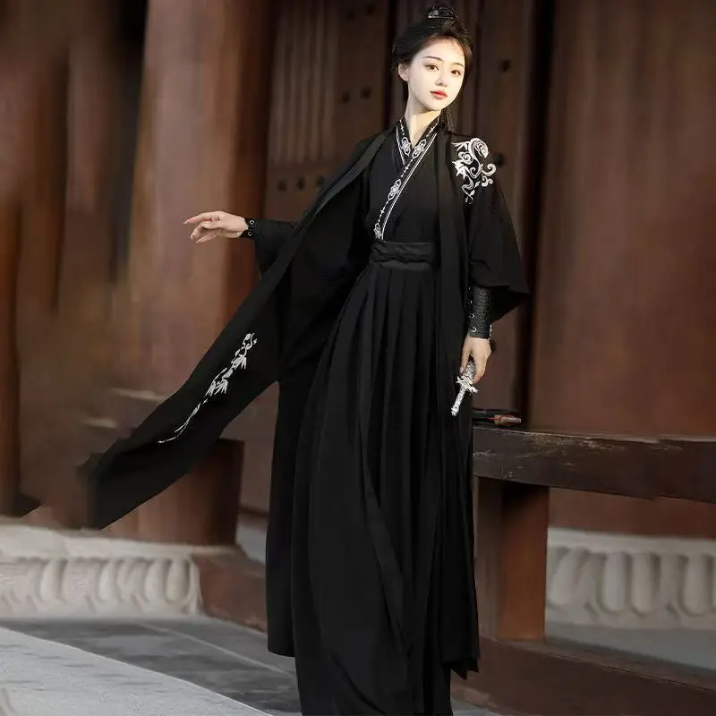 Song Dynasty Swordsman Hanfu Men Women Cool Bamboo Embroidery Traditional Costume INS Vintage Black Night Hero Cosplay DressSuit