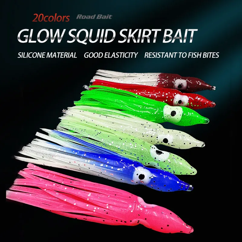 5PCS/bag 5-12cm 20 Colors Glow Squid for Fishing Lure Soft Rubber Hoochies Octopus Squid Skirt Bait Seawater for Bass Tuna