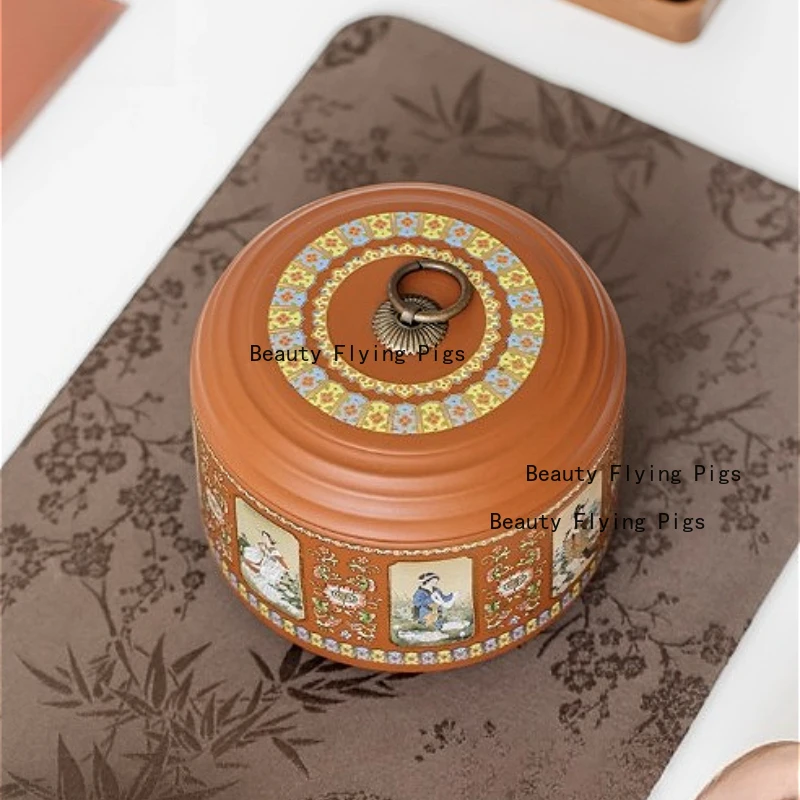 1 قطعة أربعة جميلة الأرجواني الطين الشاي الجرار المنزلية الشاي تخزين جرة مختومة Pu Erh الشاي يمكن صندوق مسحوق القهوة النمط الصيني