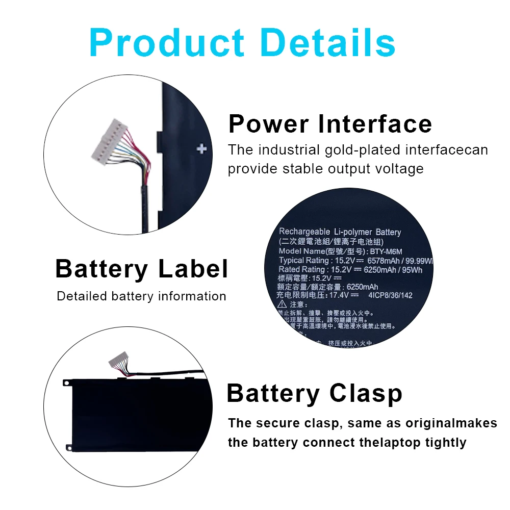 BTY-M6M Laptop Battery For MSI Stealth 10SD 10SE GE76 Raider 10SF GE66 Raider 10UE 11UG WS66 10TK WE76 Creator 15 A10SD A10SF