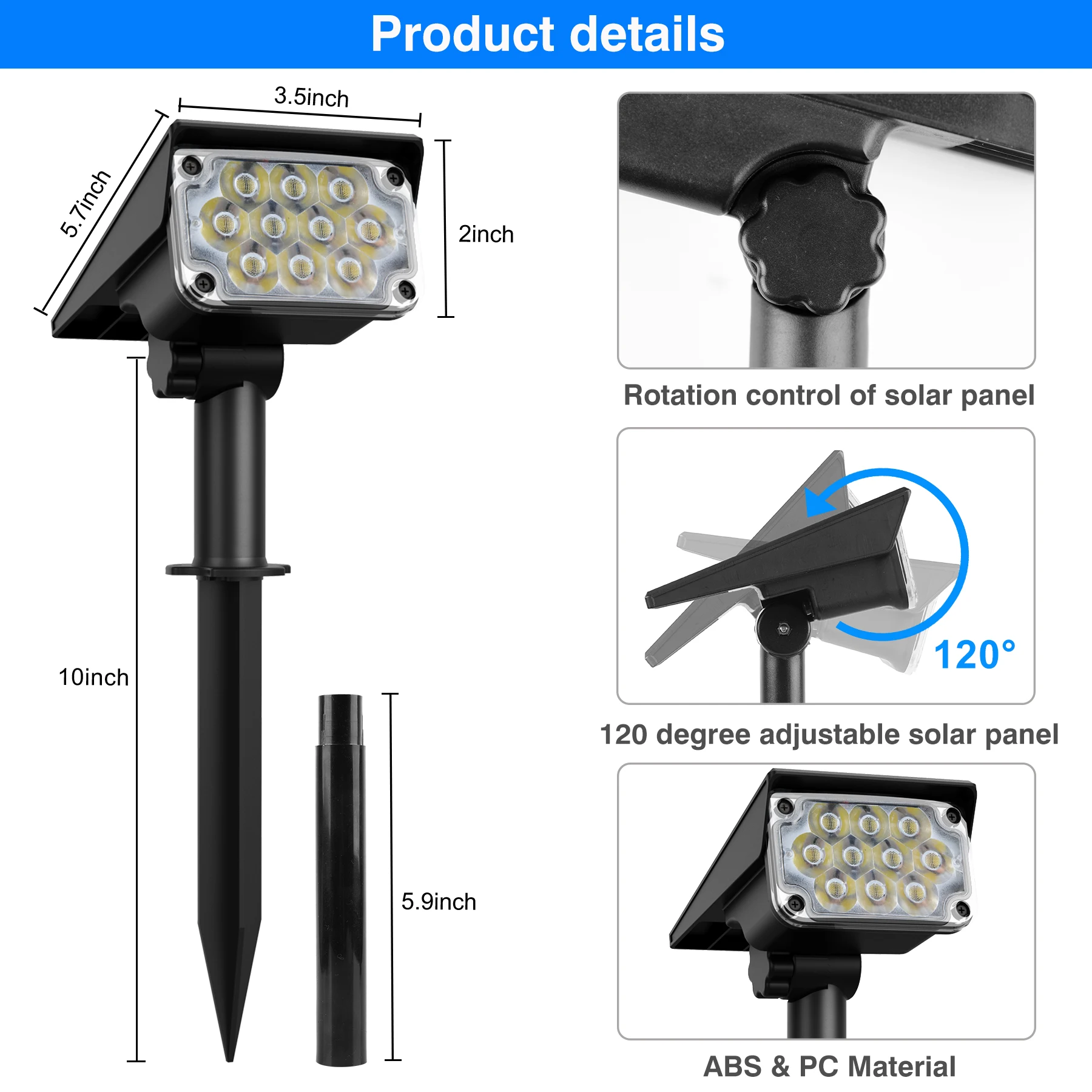 Lampu LED Tenaga Surya Luar Ruangan IP65 Lampu Biru Tahan Air Lampu Tenaga Surya Lampu Rumput untuk Dekorasi Taman Lampu Dinding Tenaga Surya Luar Ruangan