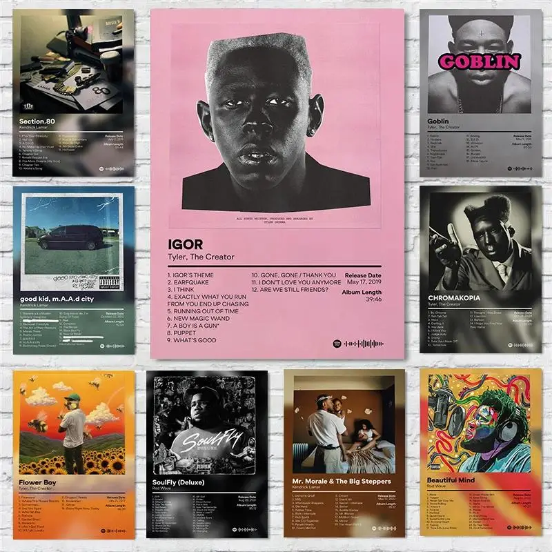 كندريك لامار غلاف الألبوم الملصقات يطبع قماش جدار الفن لغرفة المعيشة ديكور المنزل #1