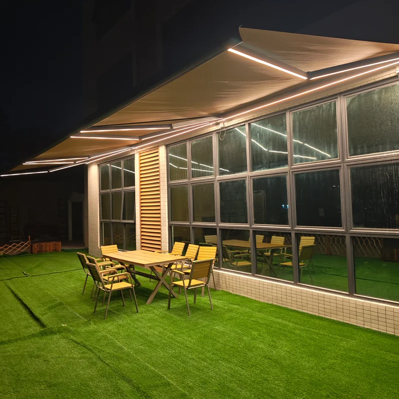 Customized Electric Awning LED Lights Aluminum Alloy Remote Control Luxury Full Box Retractable Canopy for Patio Sunshade