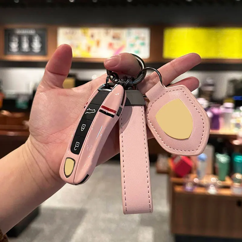 

Luxury Plastics Car Key Cover Case Porcelain Pink Key Shell for Porsche Cayenne Macan Panamera 718 Boxster Cayman 911