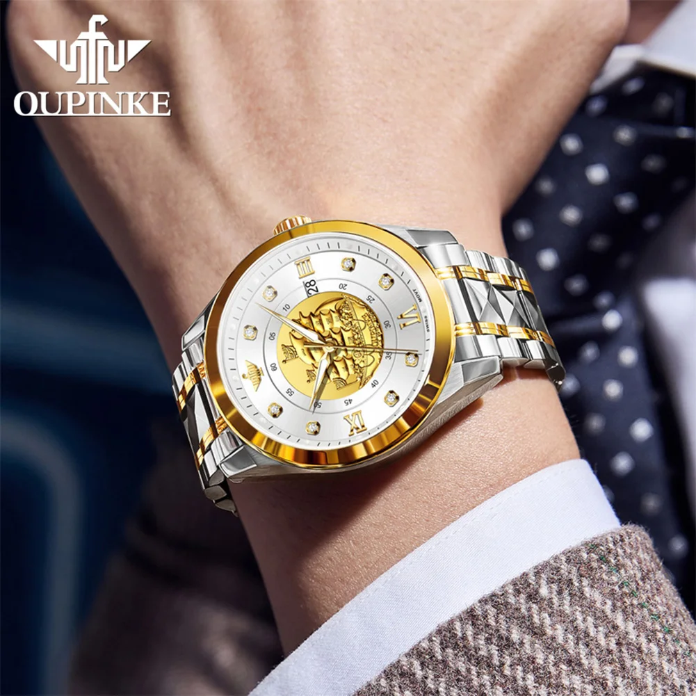 OUPINKE Men Watch Swiss Automatic Movement Mechanical Watch Luxury Waterproof Date Wristwatch 3302