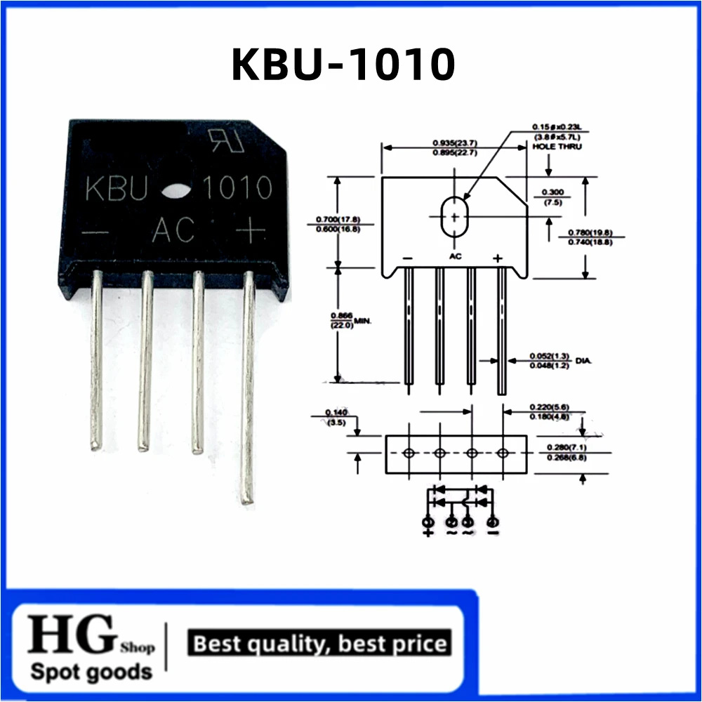 5PCS/Lot New KBU1010 KBU-1010 10A 1000V ZIP-4 Diode Bridge Rectifier diode Best in Quality