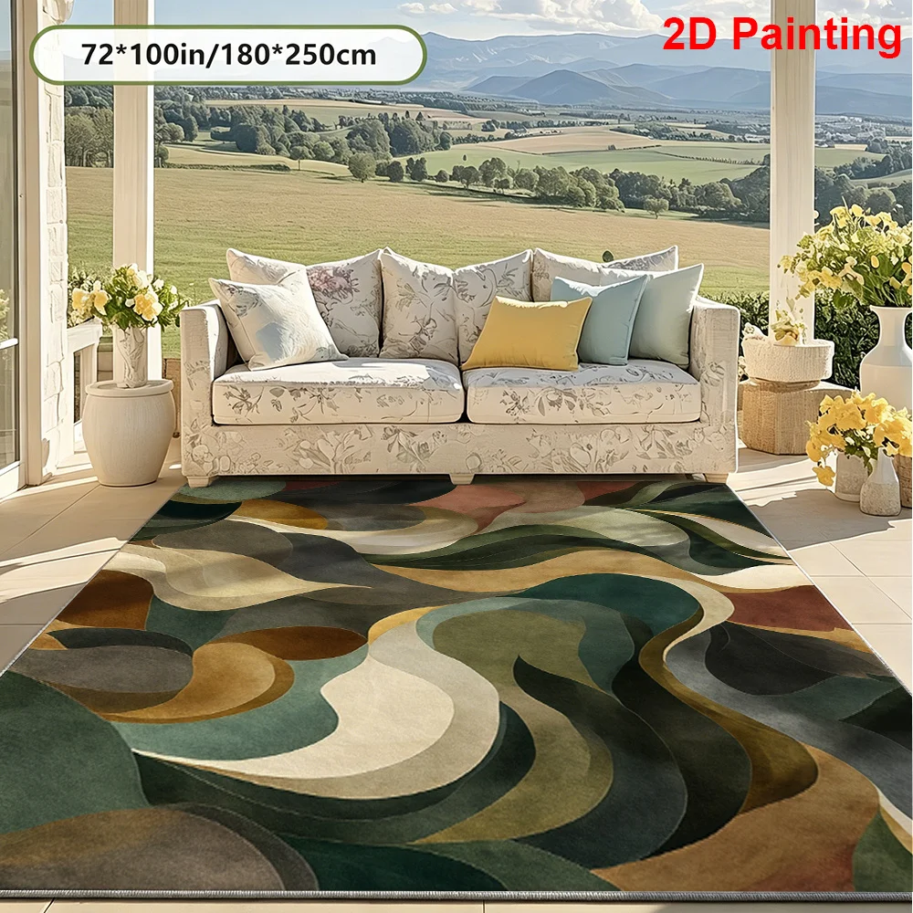 Minimalist Abstract Morandi Wave Block 2D Flat RugNon‑Slip Washable Easy‑Clean Mat for Living Room Hallway Entryway Indoor Decor