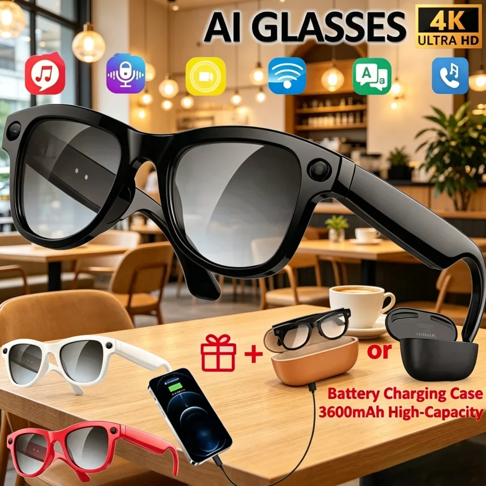 

2026 New 4K HD AI Smart Glasses, Built-in HD Camera, Bluetooth Hands-Free Calling, Smart Voice Assistant Control