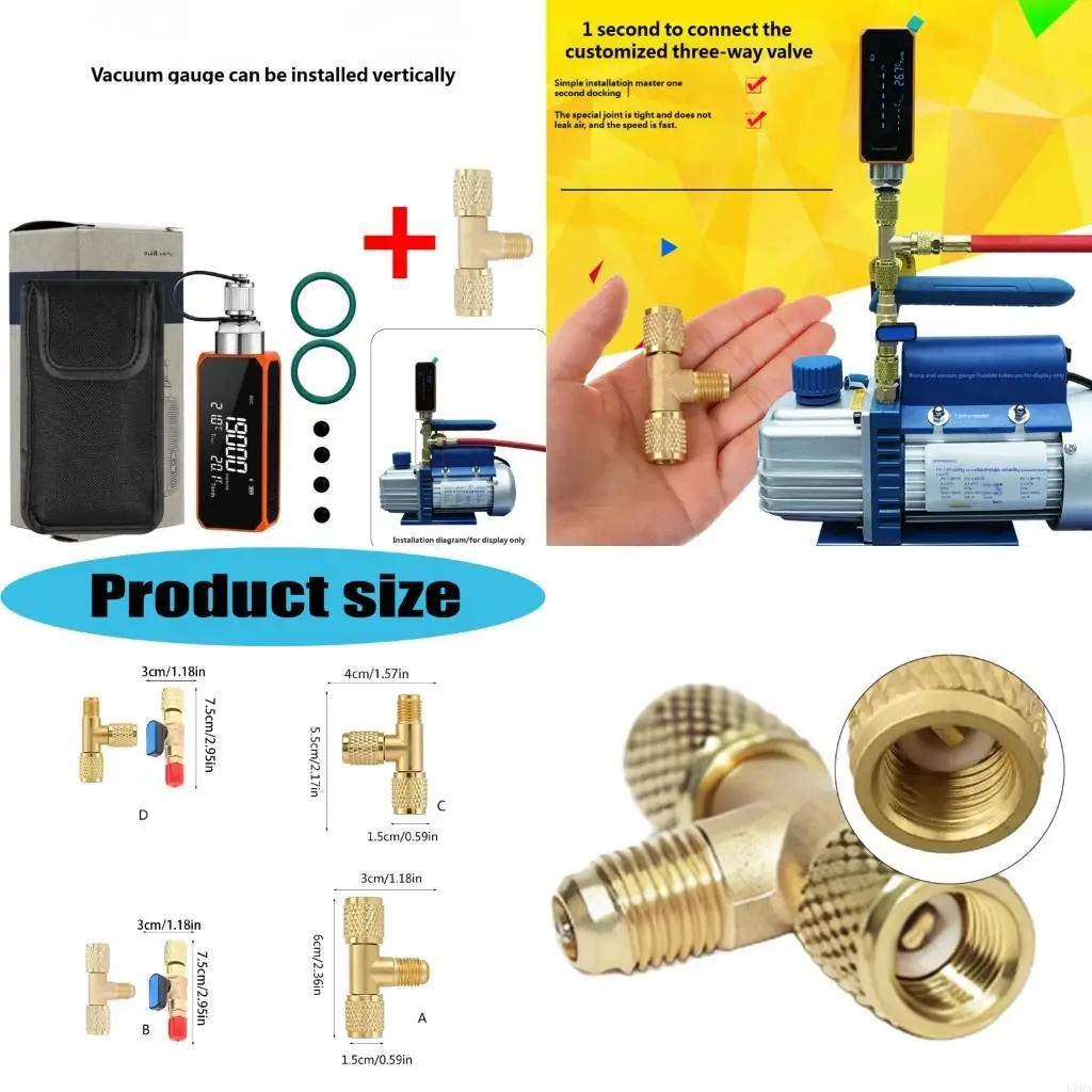 Accuracy Engineered Brass Triple Connection Valves Strong Long Lasting Vacuum Gauge Adapter for Vacuum Instruments