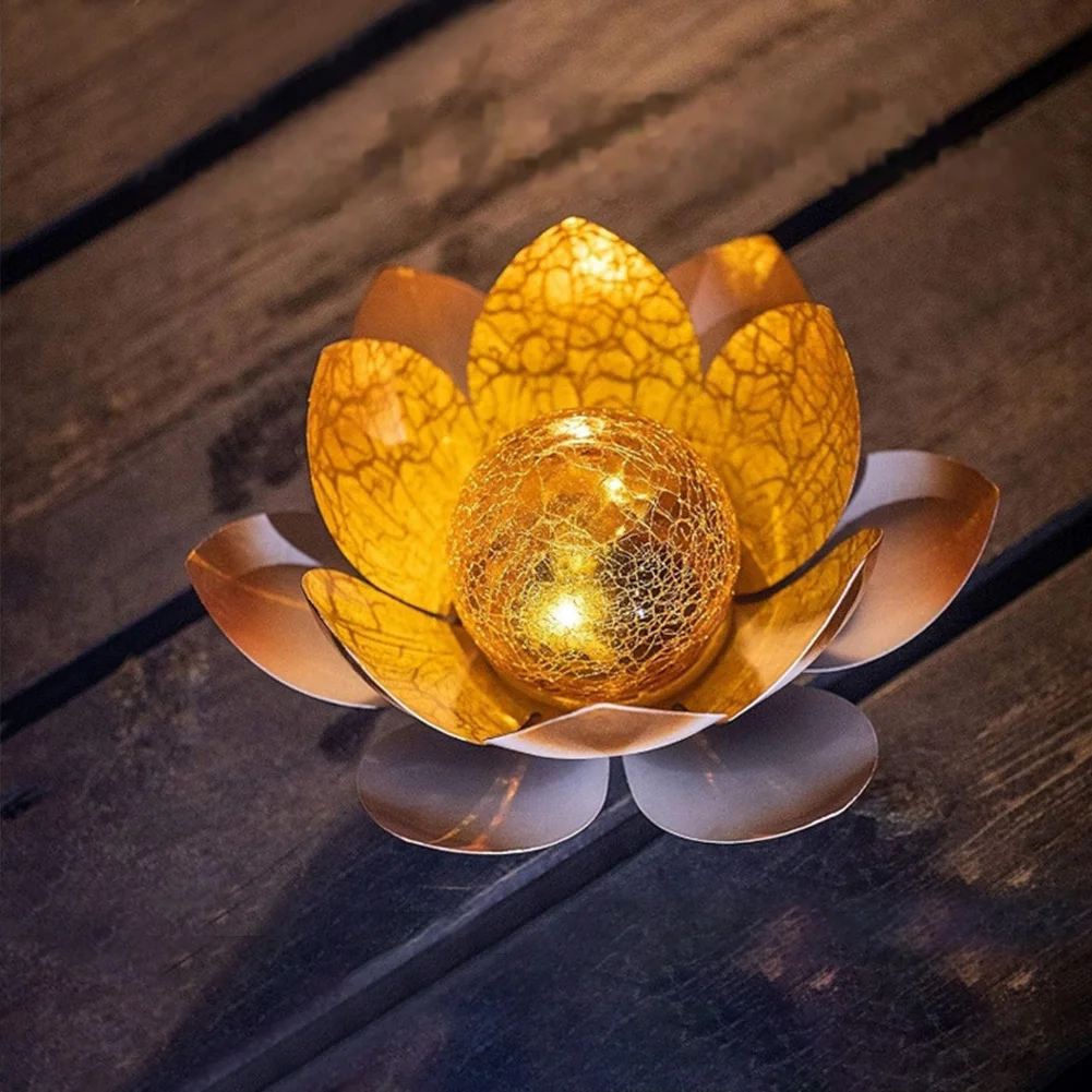 Solar Powered Decorative Cracked Ball Lotus Light 600mAh Crack Glass Ball Flower Lamp Auto On for Home Yard Decor