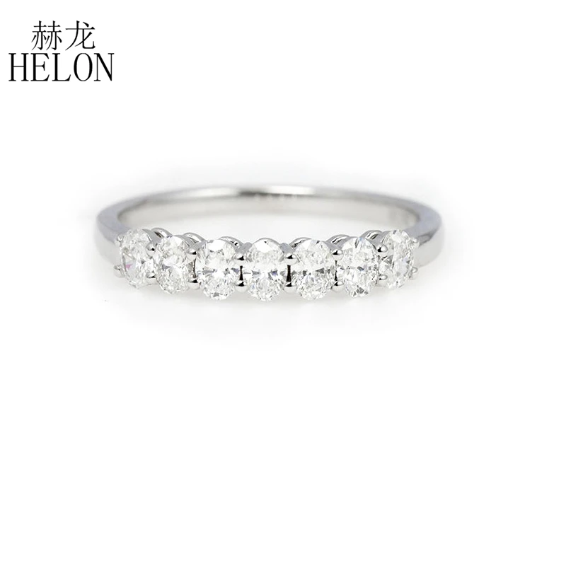 

HELON Oval Cut 3x4mm Moissanite Ring Solid 14K White Gold VVS/DEF Test Positive Moissanite Band Diamond Engagement Wedding Ring