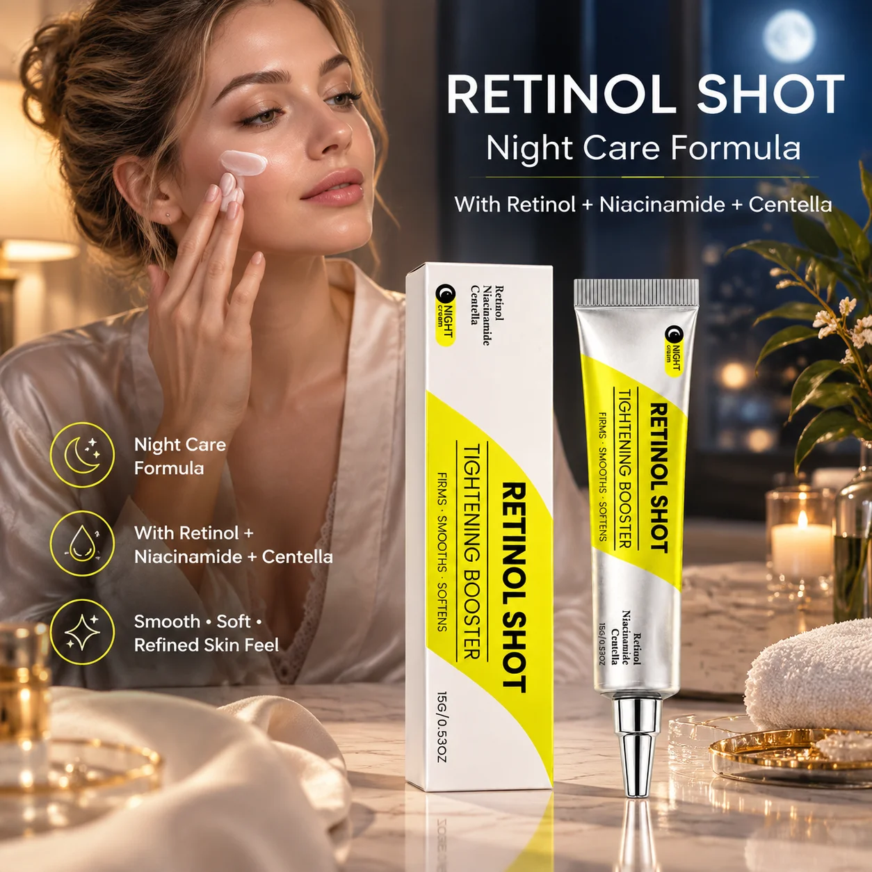 Retinol Face Cream Night Skincare Niacinamide Centella Facial Moisturizer Hydrating Skin Care Cream Portable Gentle formula 15g