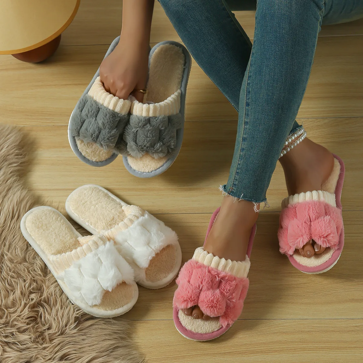 Fashion Women Slippers Cotton Plush Warm Female Light EVA Flat Bottom Non-slip Comfortable Slides Winter Autumn House Shoes image 4