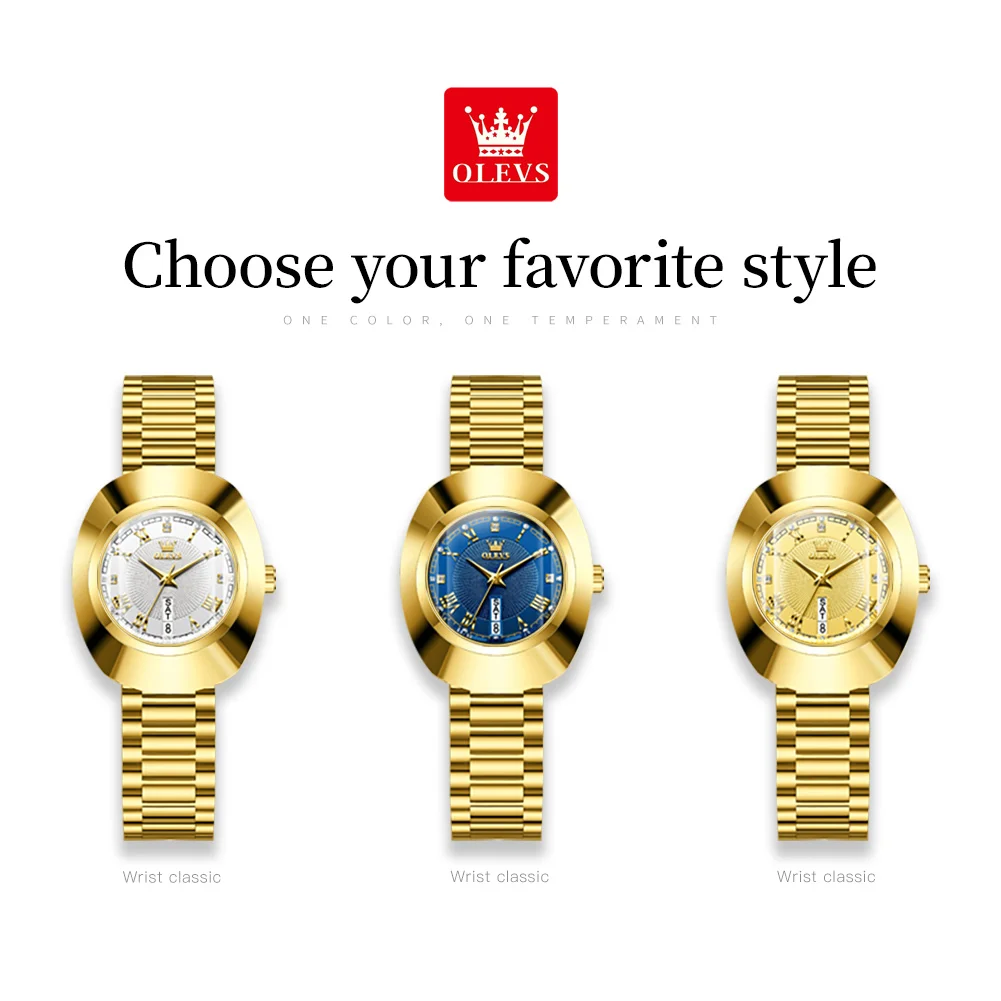 OLEVS 7008 Damski Złoty Zegarek Luksusowej Marki Wolframowa Stal Wodoodporny Świecący Zegarek Oryginalny Damski Zegarek Kwarcowy Modny Element