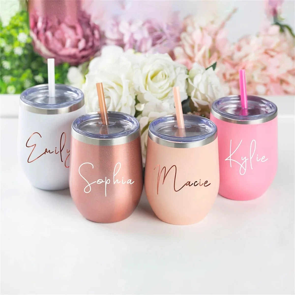 Personalized Wine Tumbler With Straw Christmas Gifts Custom Wedding Gift Wine Cup Bachelorette Party Favors Bridesmaid Gift