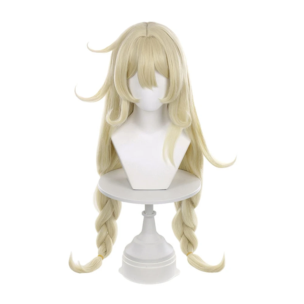 Light Wheat Tone Solid Base Long Wig with Dual Integrated Braided Strands and Soft Frontal Sweep Heat Resistant