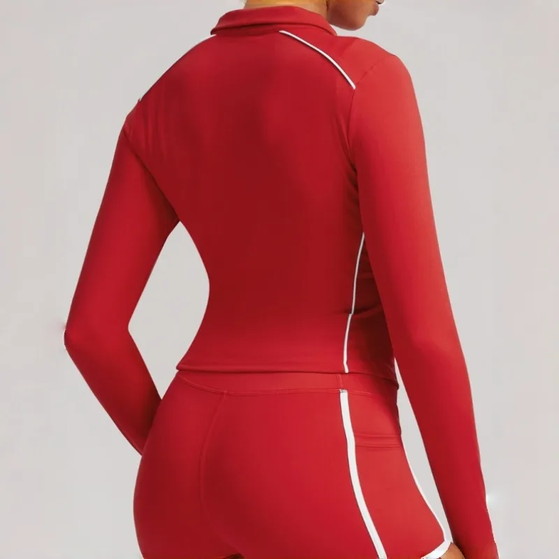 

Женский костюм для йоги контрастного цвета, ветрозащитный, облегающий, дышащая куртка на молнии, спортивный костюм для бега на открытом воздухе, фитнеса