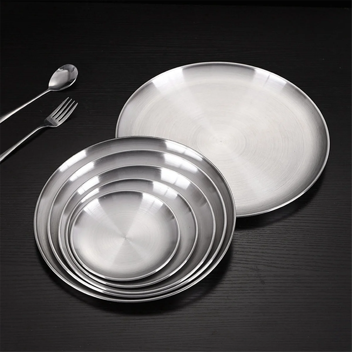 Pio à cracher Sophia en acier inoxydable, disque de salle à manger peu profond en métal argenté, assiette ronde, ustensiles de cuisine pour dessert, 17cm