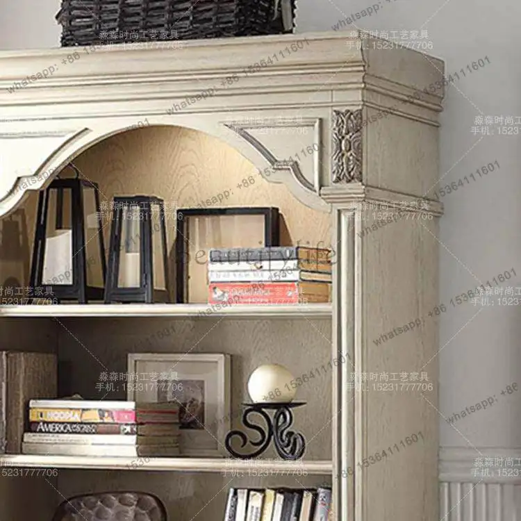 Customized American solid wood retro carved bookcase French open display case