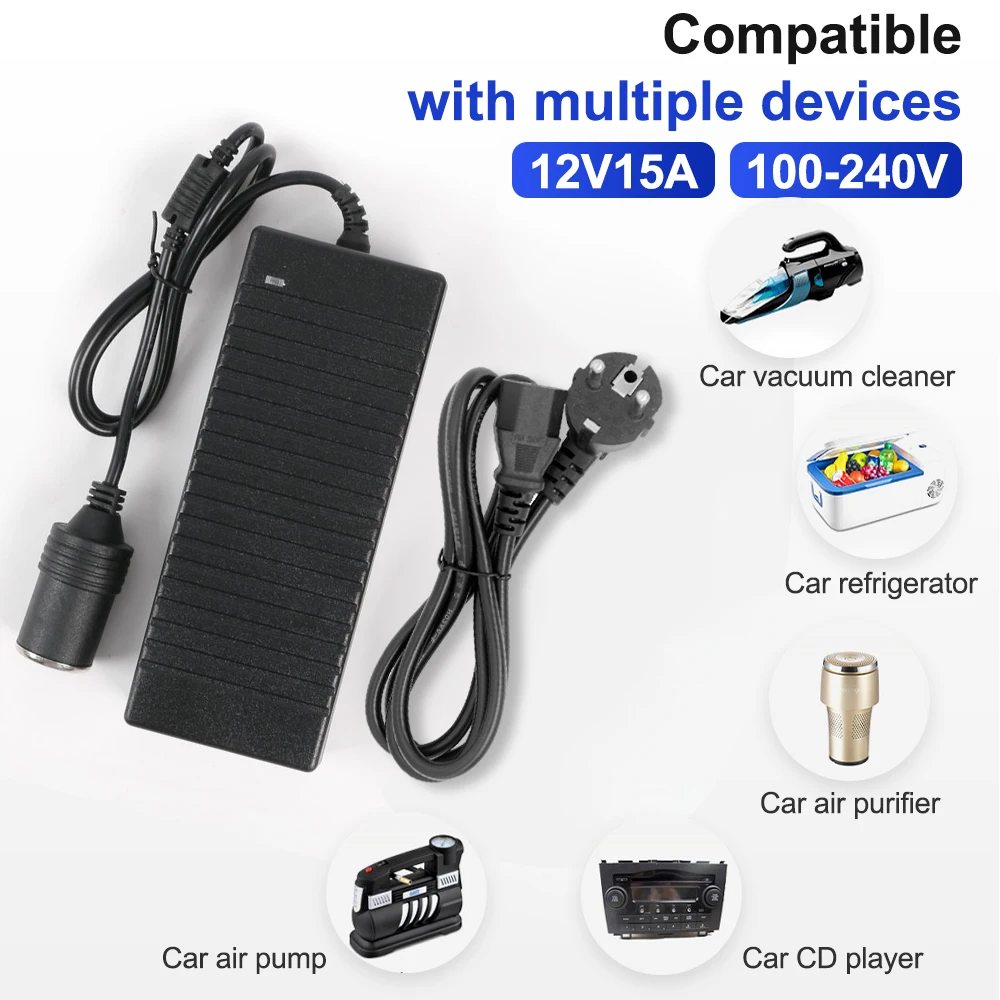 Car Power Adapter AC To DC Converter 110/240V To 12V 15A 160W Power Supply Transformer Female Auto Cigarette Lighter Socket Plug