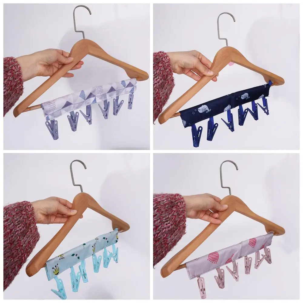 

Durable Plastic Folding Clothes Hanger Portable Foldable Drying Rack Cartoon Cute Multi-Head Clip Travel