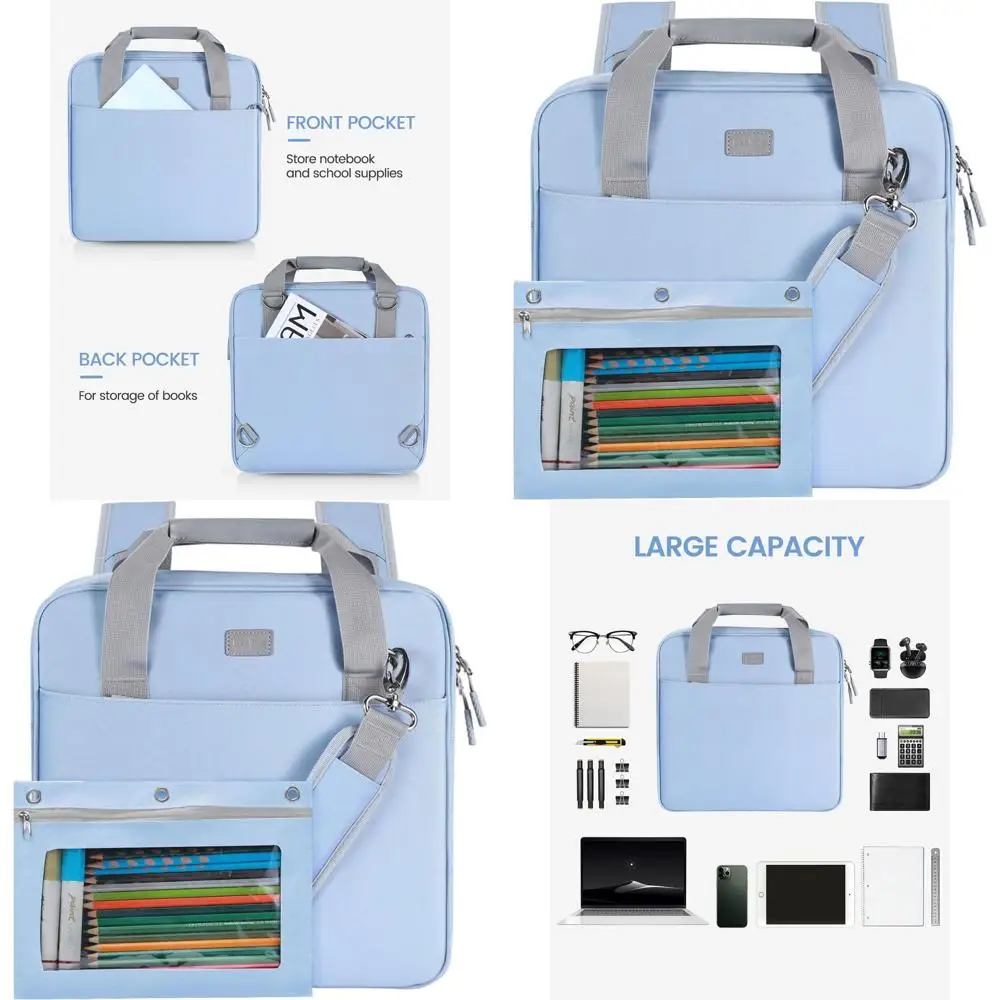 

3 D-Ring Zipper Binder with Double Straps and Handle - Fits 13 Laptop, Tablet, and School Supplies in Baby Blue