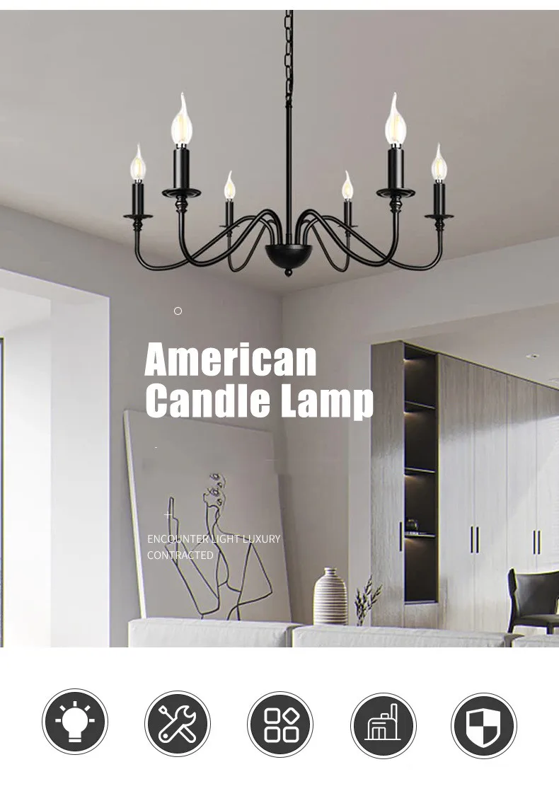 Retro Loft Living Room Chandelier Lighting E14 Vintage American Style Black/Gold Ceiling Chandelier Household Dining Room Light
