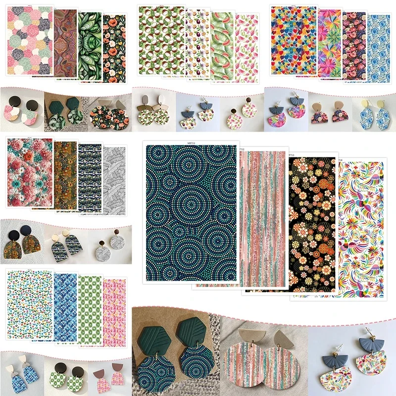 Irregular Stripe Polymer Clay Transfer Paper Flower Bush Plant Fruit Water Soluble Disposable Stickers for DIY Earring Making