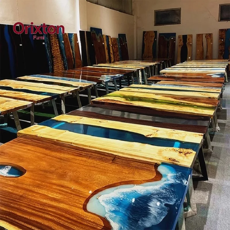 Modern River Wooden Epoxy Dining Table Set 8 Seater Side Living Room Epoxy Resin Coffee Table and Wood Epoxy Resin River Table