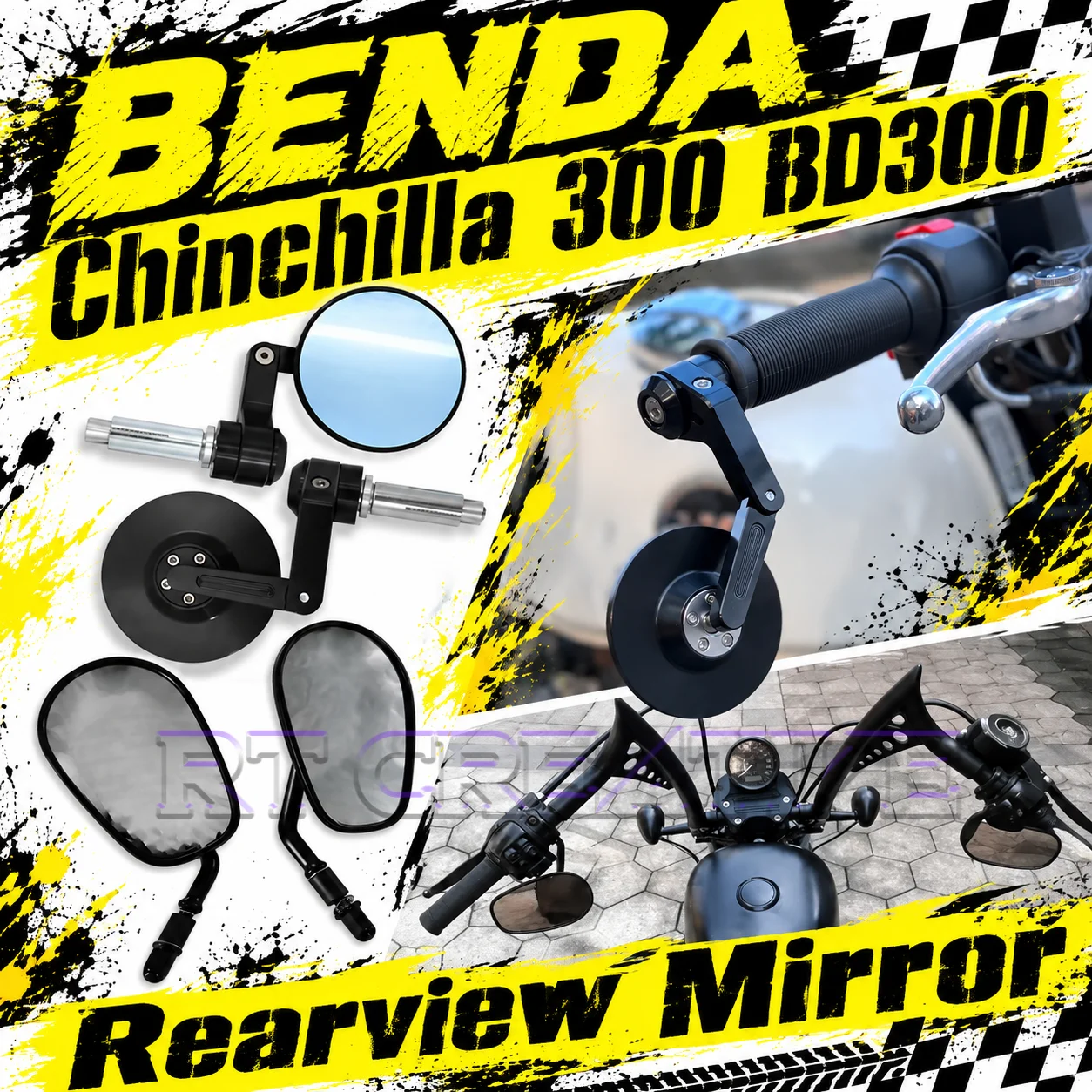 Retro Motorcycle Side Rear View Mirrors For Benda Chinchilla 300 BD300 Cruiser Modified Accessories