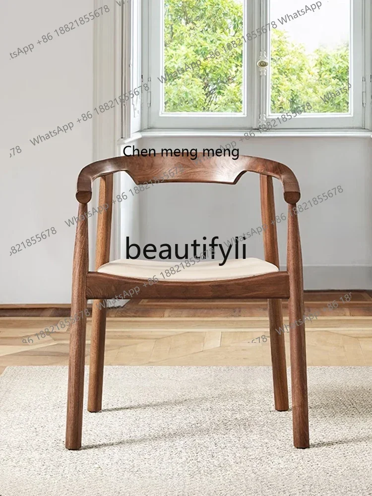 M178 North American black walnut book chair solid wood chair light luxury leather designer single seat