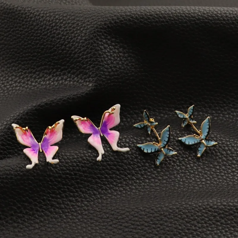 

2025 New Arrival Summer Autumn Colored Enamel Butterfly Hand-painted Earrings Fairy-like Sweet Girl Girl Butterfly Earrings