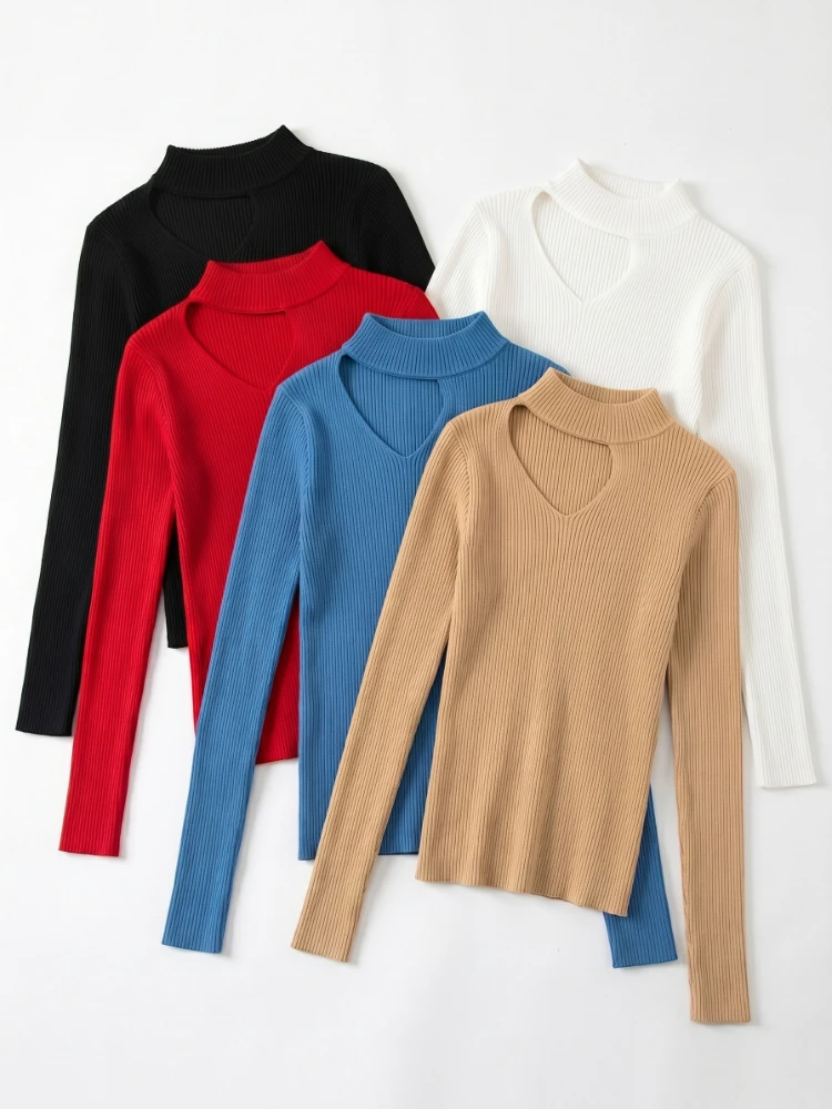Soft Warm Pull Women Pullover Basic Solid Hollow Out Women Sweaters 2026 Autumn Winter Tops Slim Jumper Knitted Sweater