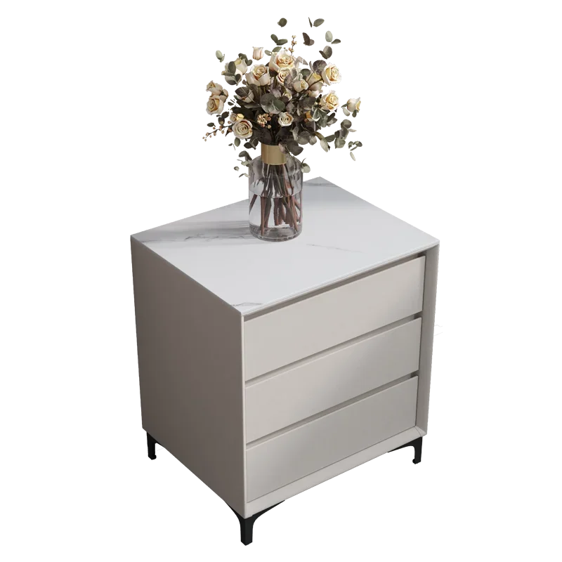 

slab three-bucket cabinet bedroom modern minimalist cream wind small side cabinet all solid wood leather bedside table