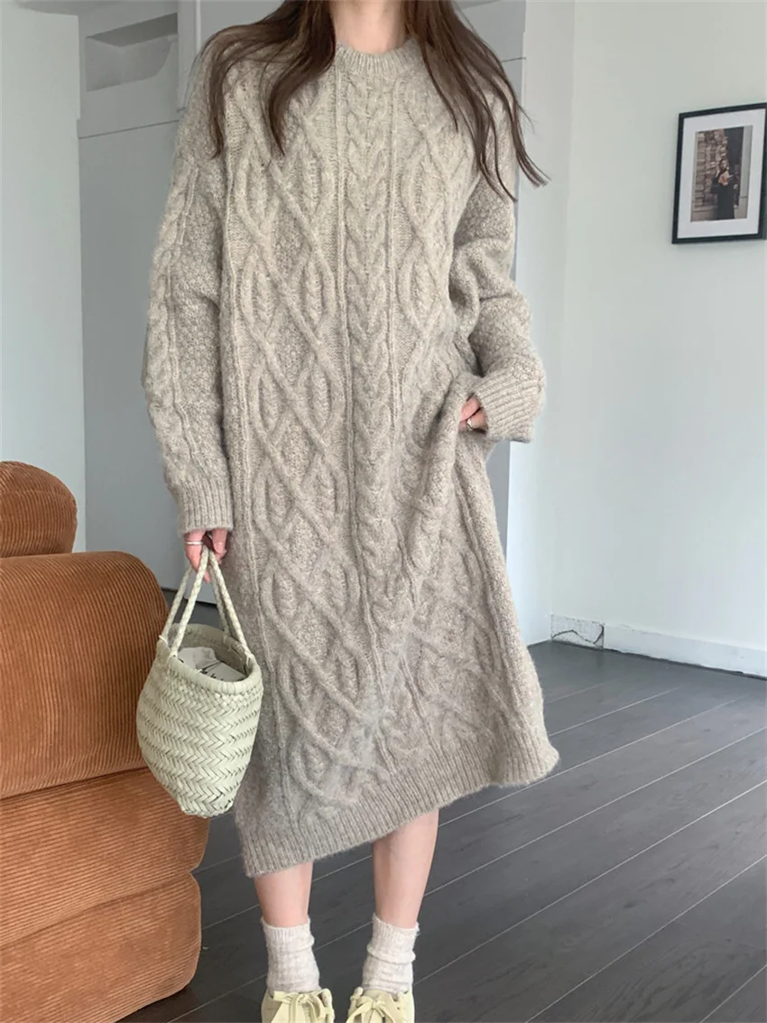 Alien Kitty Stylish Sweaters Straight Dress Women Vintage Warm Straight 2023 Chic Gentle OL Loose Winter Knitted Thicken