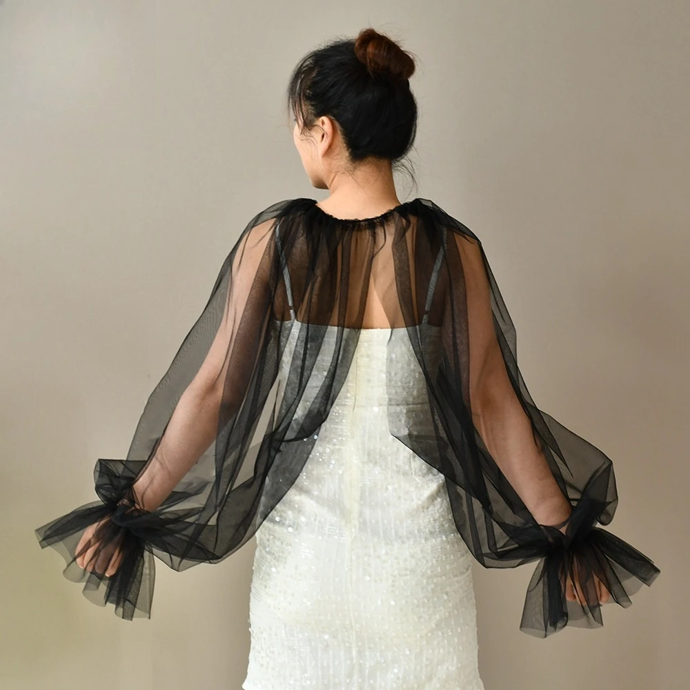 Xale de noiva de manga anexada com punhos queimados, bolero de casamento, acessórios de casamento sexy, adereços de casamento, festa noturna de casamento