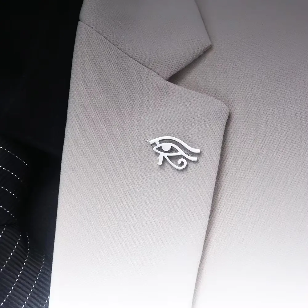Punk Black Eye of Horus Ear Studs Stainless Steel Collar Badge Brooch for Women Men Decorative Suit Jacket Brooch Jewelry
