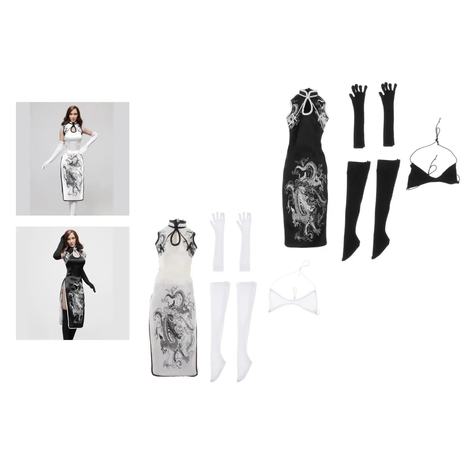 

1:6 фигурка леди Cheongsam с рисунком дракона, костюмы, подходящие для куклы 12 дюймов