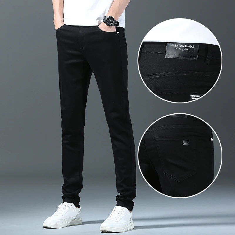 2024 Autumn New White Men\'s Jeans Straight Slim Solid Color Casual Denim Trousers Classic Male Brand Clothing Pants