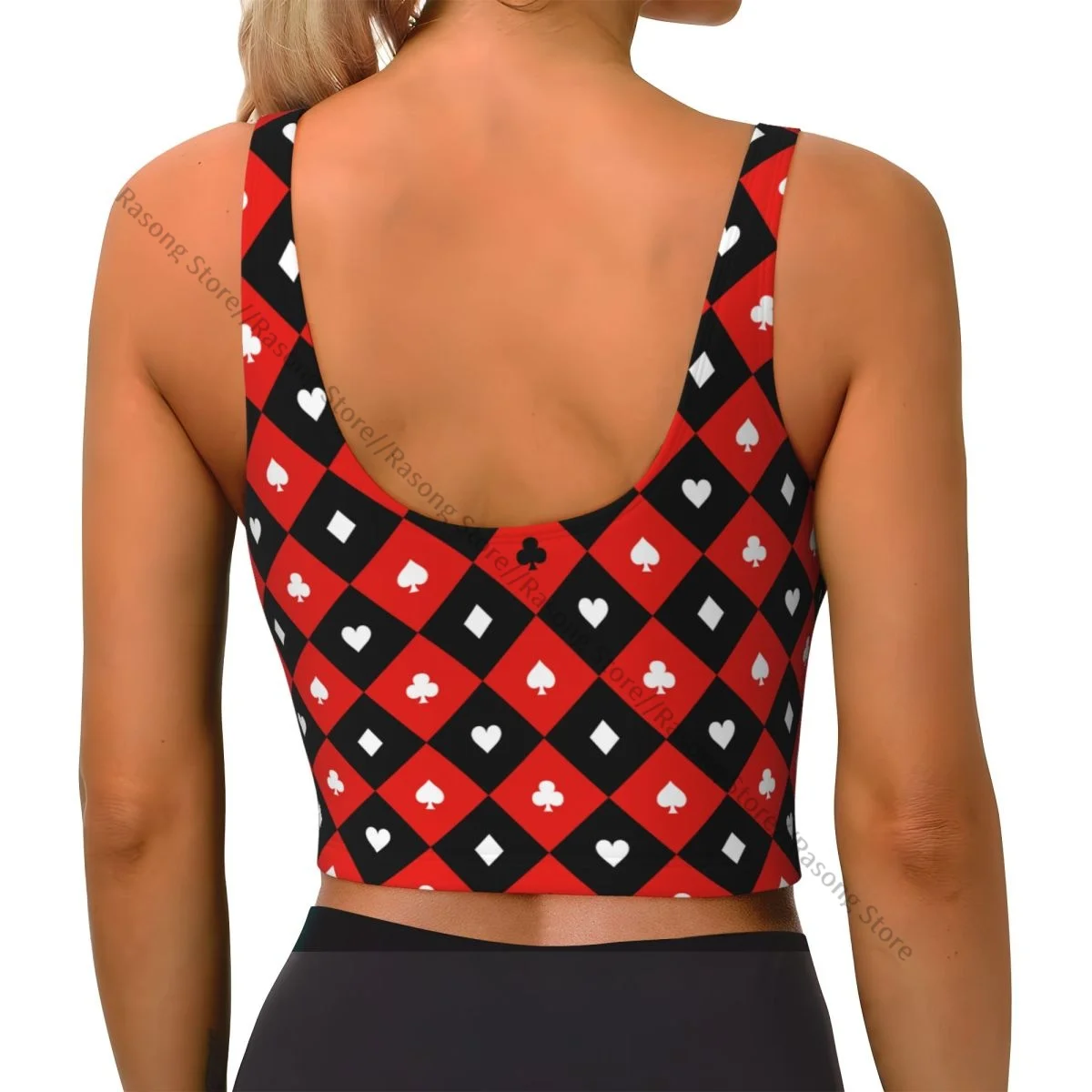 Yoga Vest Women Gym Sports Crop Tops Chess Board Diamond Poker Streetwear Workout Breathable Tank Top Female
