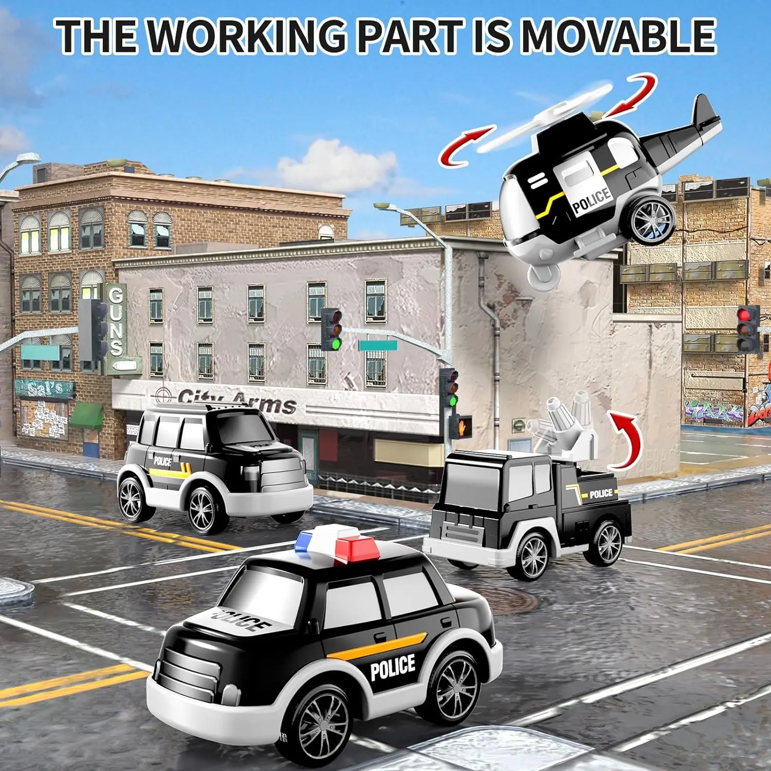 5-in-1 Engineering, Police Trucks, Friction Powered Cars, Kids Vehicles, Christmas & Birthday Gifts