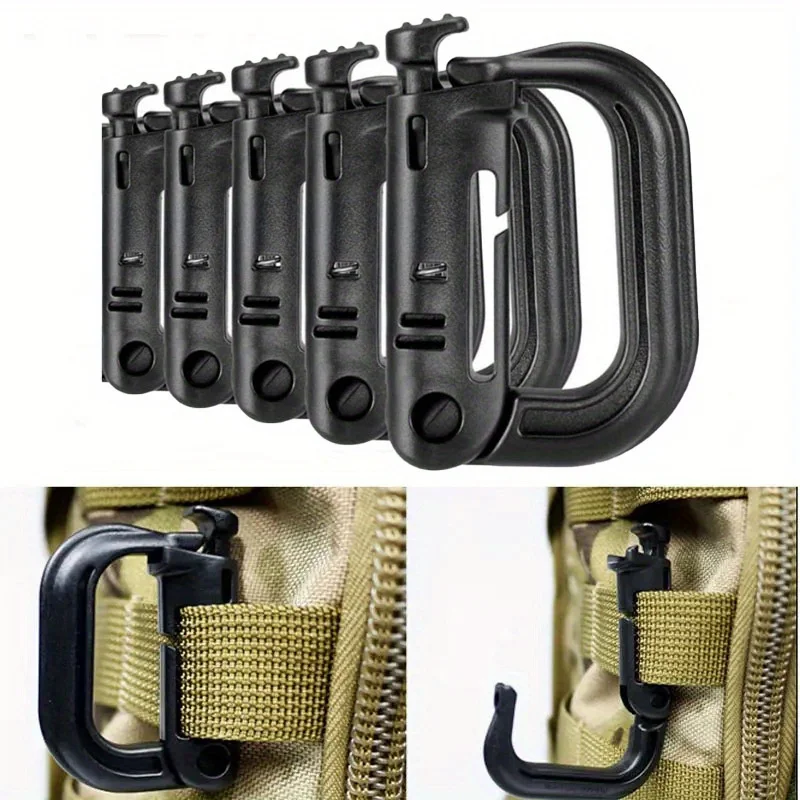 10Pcs Plastic D-Ring Tactical Carabiner Lock Hard Hook Buckle Clip For Molle Webbing Accessories Backpack/Pouch/Bag/Belt