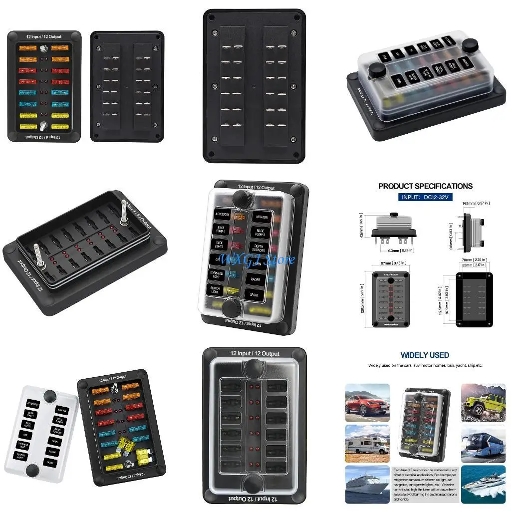 

37JE 12 Way Car Blade Box Block Holder Screw Circuit Panel LED Light Indication for Protection Cover Bolt Termin