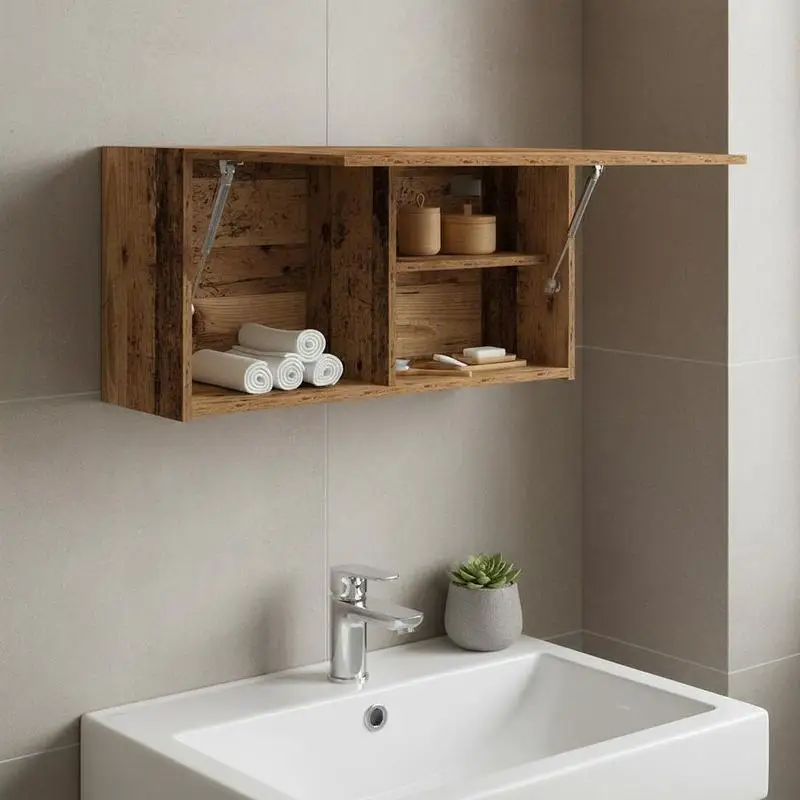 Armario Mural para Baño con Acabado Madera Envejecida, Madera de Ingeniería, 80x25x40cm, Armario de Almacenamiento Multiusos para Cocina, Salón, Interior